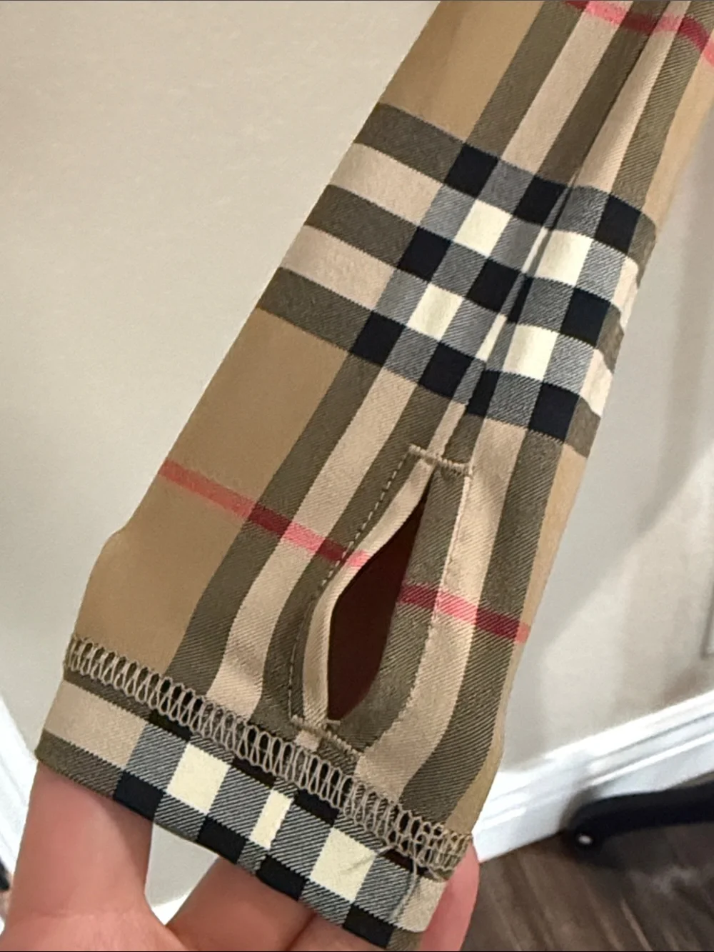 Burberry Beige Vintage Check Zip Neck Top